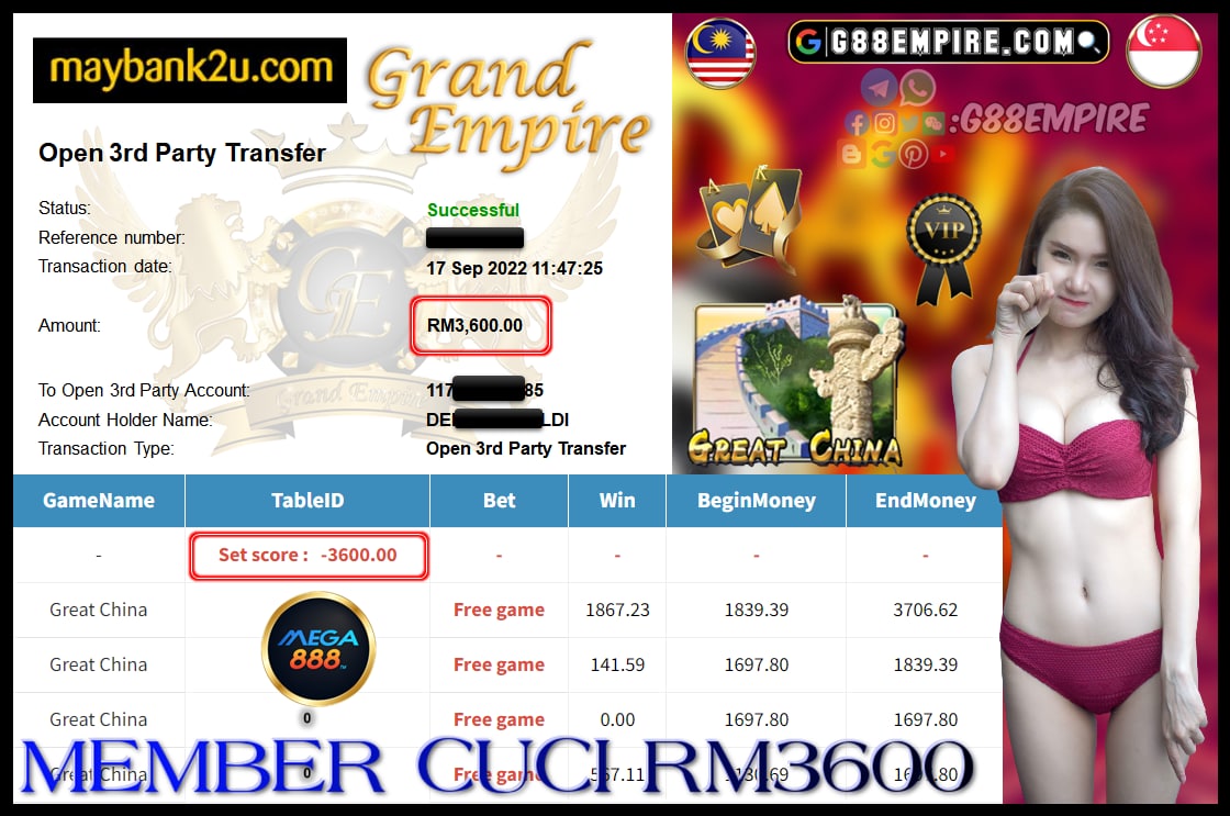 MEGA888 GREAT CHINA CUCI 3,600