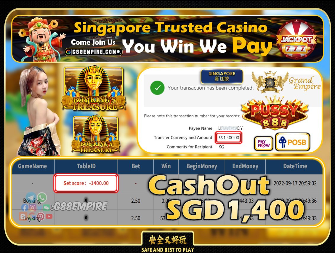 PUSSY888 ~ BOYKING CASHOUT SGD1400!!!