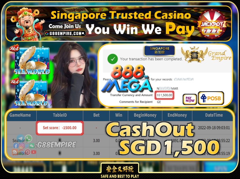 MEGA888 ~ SEAWORLD CASHOUT SGD1500 !!!