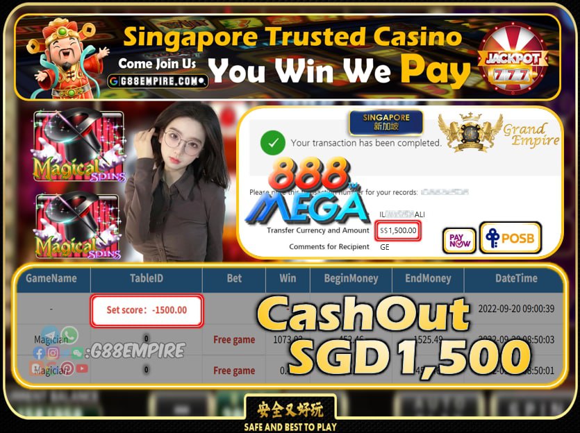 MEGA888 ~ MAGICIAN CASHOUT SGD1500 !!!