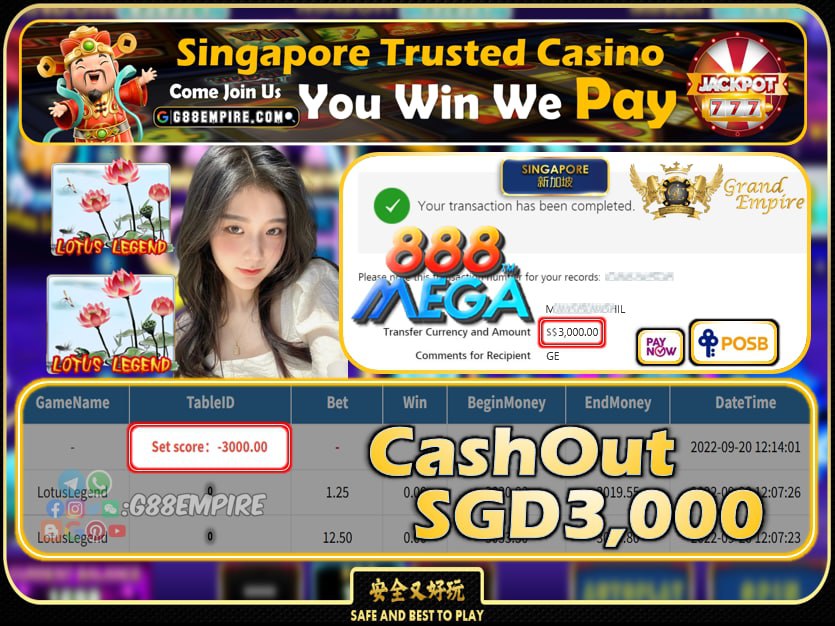 MEGA888 ~ LOTUSLEGEND CASHOUT SGD3000 !!!