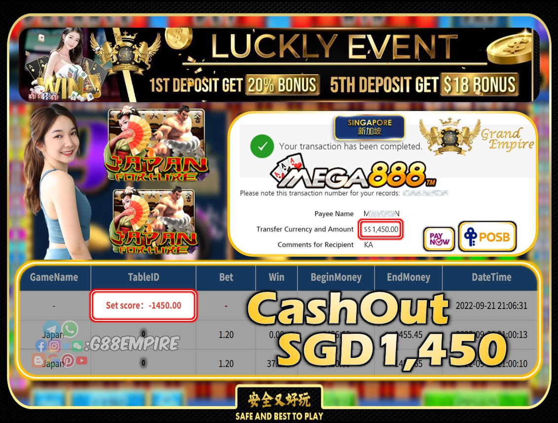 MEGA888 ~ JAPAN CASHOUT SGD1450!!!