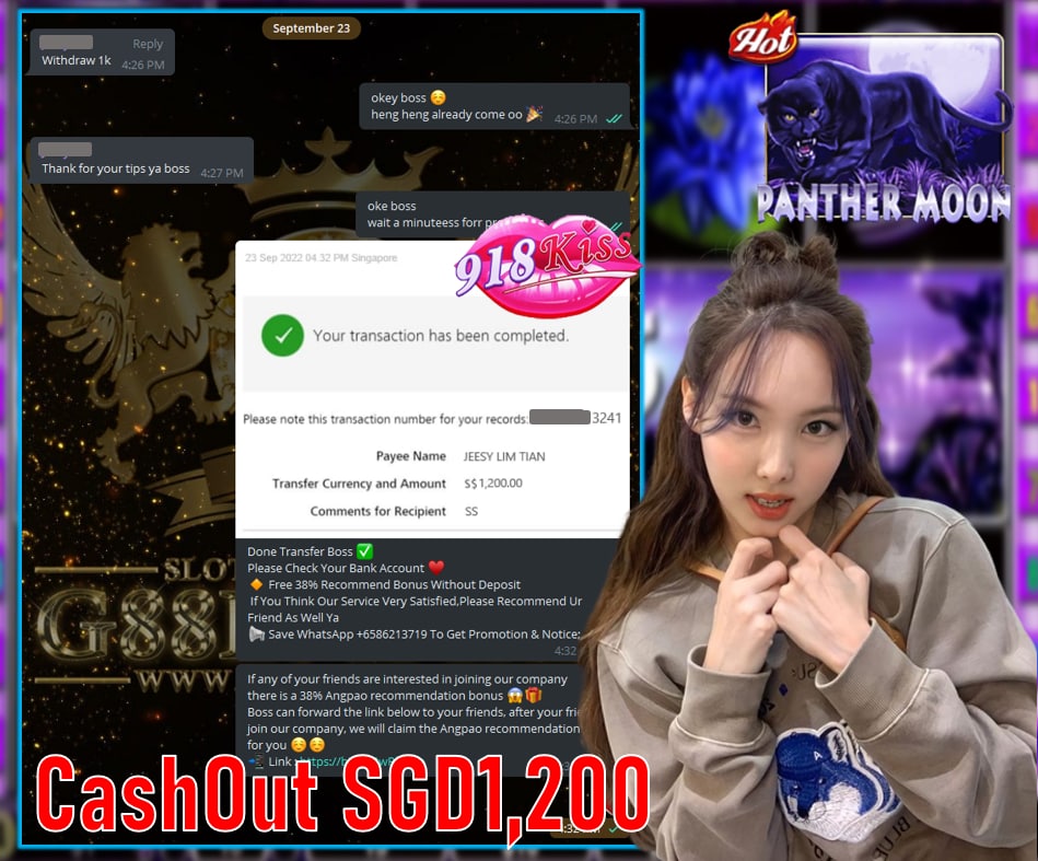 918KISS ~ PANTHERMOON CASHOUT SGD1200!!!