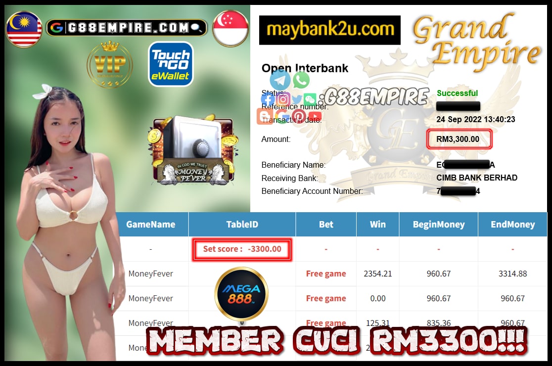 MEGA888 MONEYFEVER CUCI RM3300!