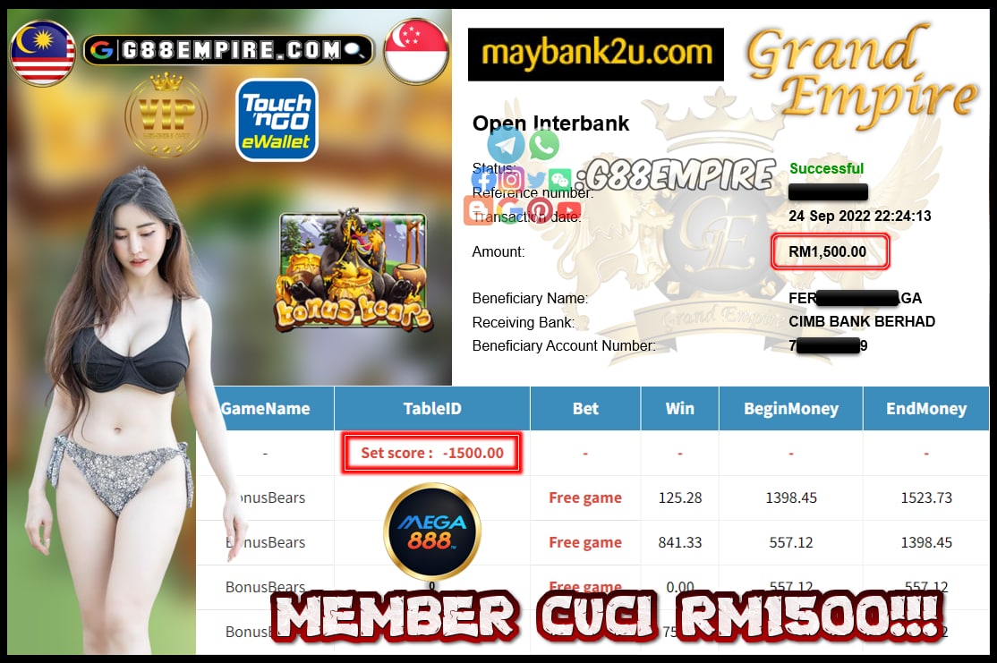 MEGA888 BONUSBEARS CUCI RM1500!