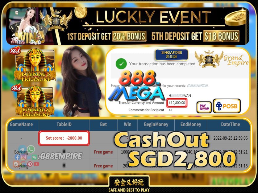 MEGA888 ~ BOYKING CASHOUT SGD2800 !!!