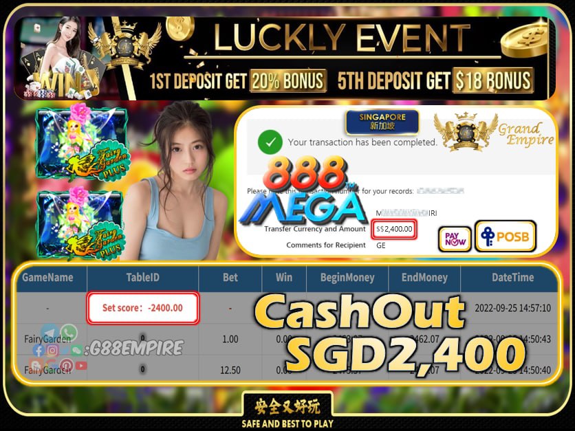 MEGA888 ~ FAIRYGARDEN CASHOUT SGD2400 !!