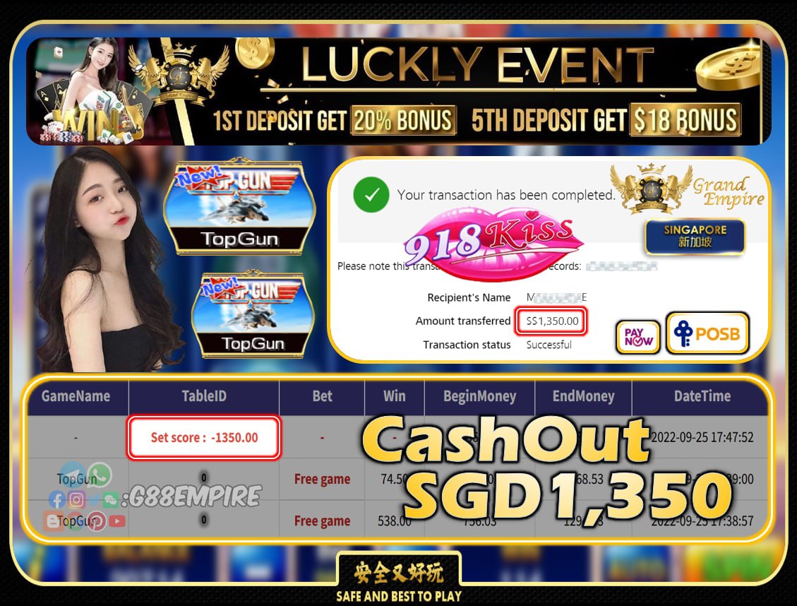 918KISS ~ TOPGUN CASHOUT SGD1350!!!