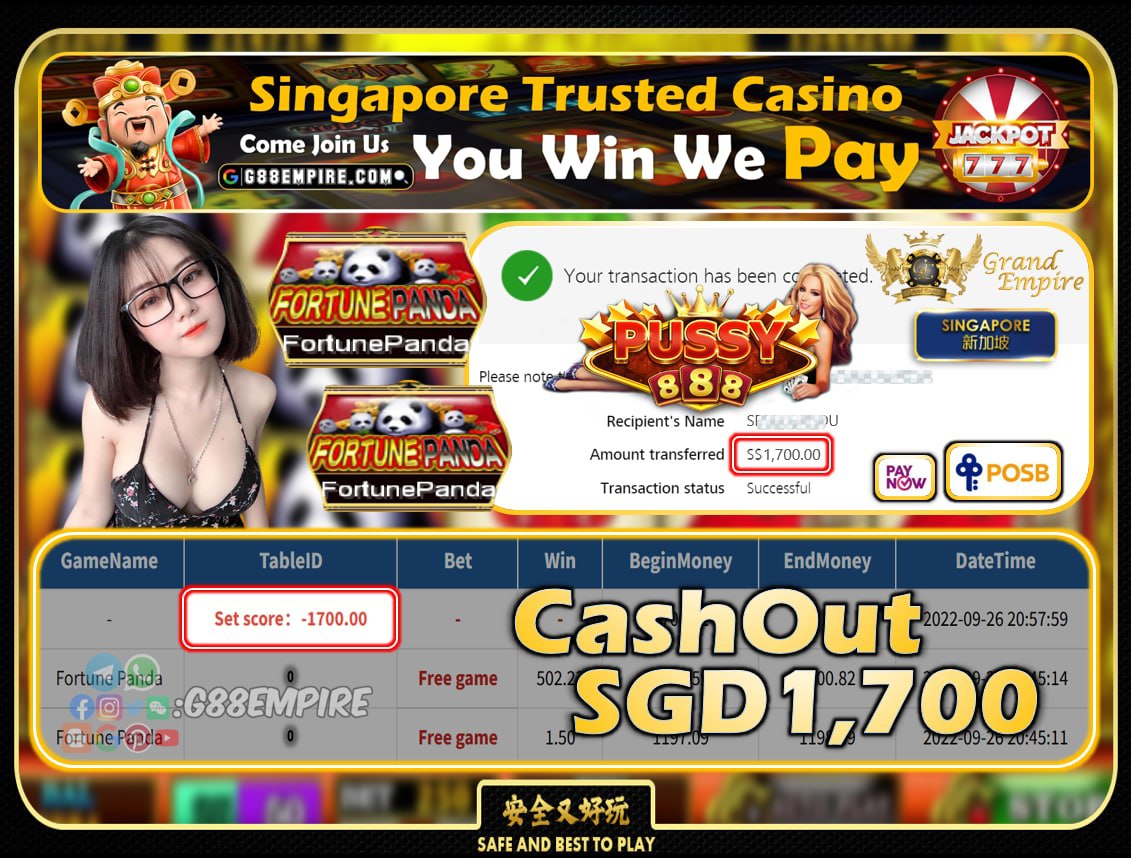 PUSSY888 ~ FORTUNEPANDA CASHOUT SGD1700!!!