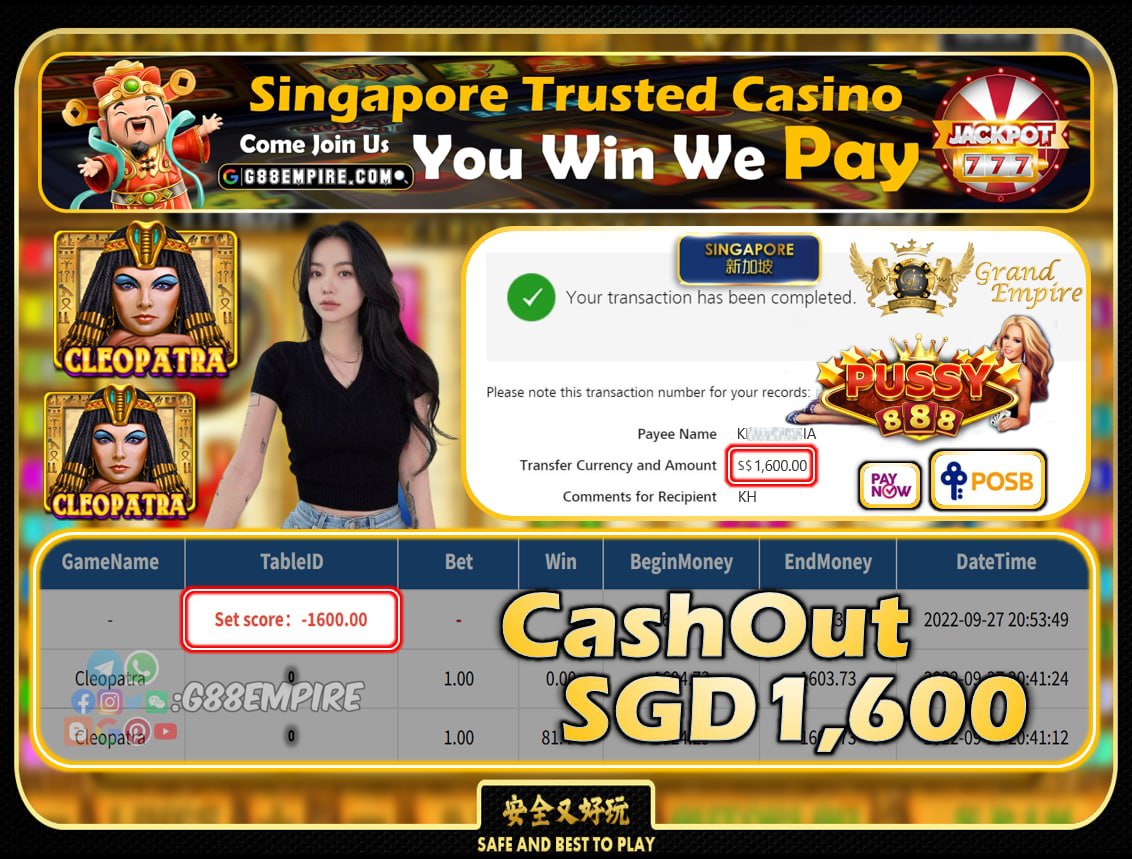 PUSSY888 ~ CLEOPATRA CASHOUT SGD1600!!!