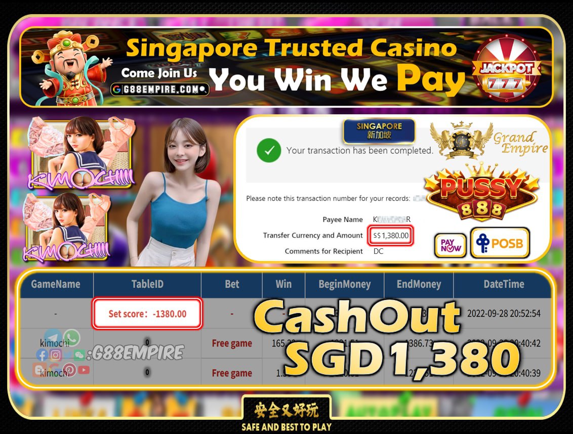 PUSSY888 ~ KIMOCHI CASHOUT SGD1380!!!