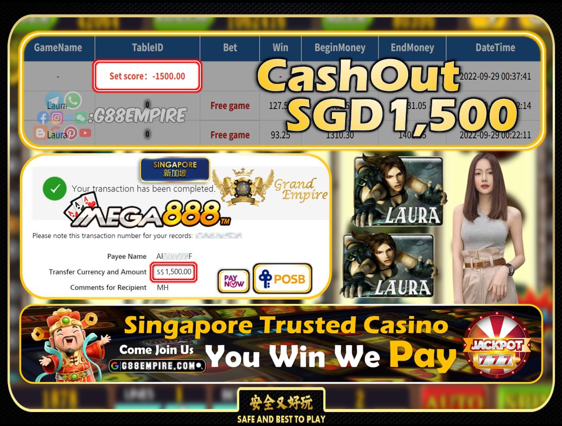 MEGA888 ~ LAURA CASHOUT SGD1500!!!