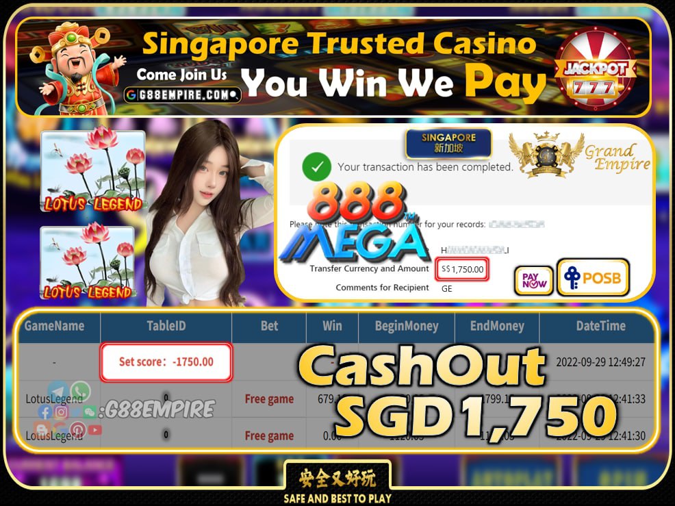 MEGA888 ~ LOTUSLEGEND CASHOUT SGD1750 !!!