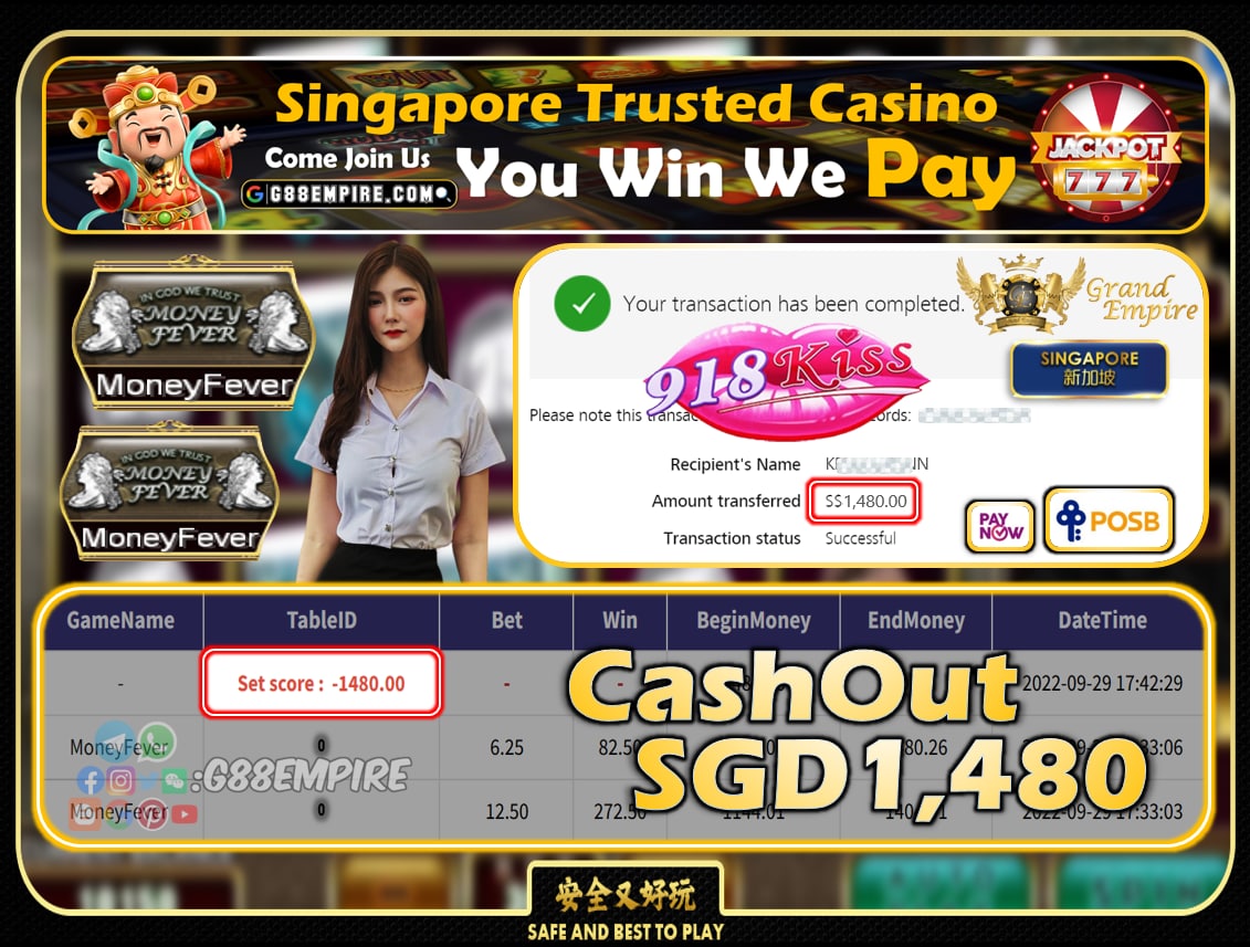 918KISS ~ MONEYFEVER CASHOUT SGD1480!!!