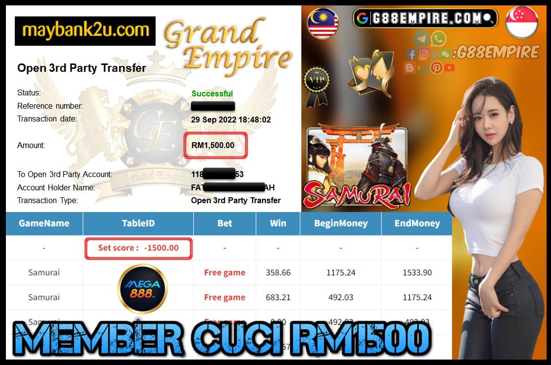 MEGA888 SAMURAI CUCI 1,500