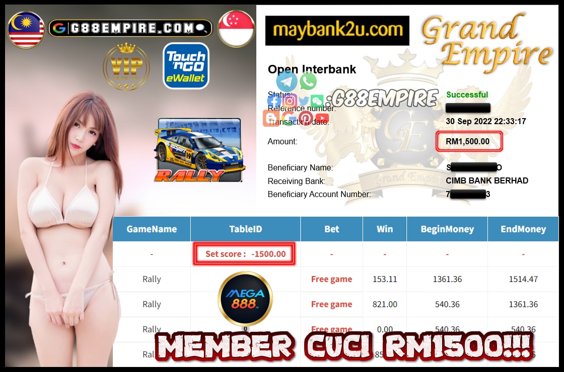 MEGA888 RALLY CUCI RM1500!