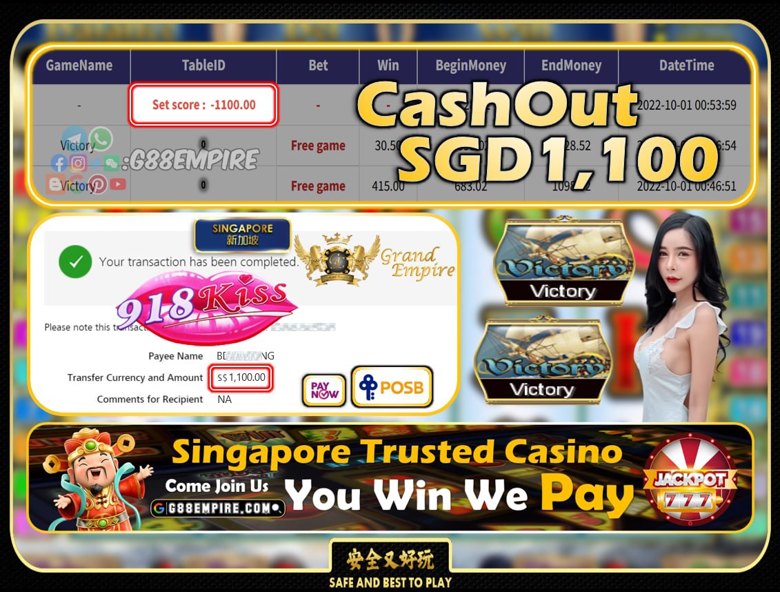 918KISS ~ VICTORY CASHOUT SGD1100!!!