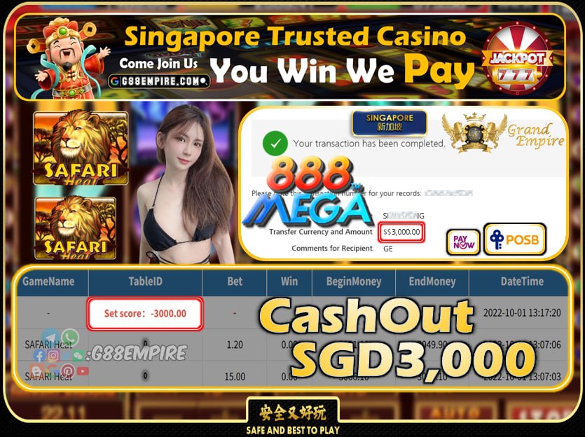 MEGA888 ~ SAFARI HEAT CASHOUT SGD3000 !!!