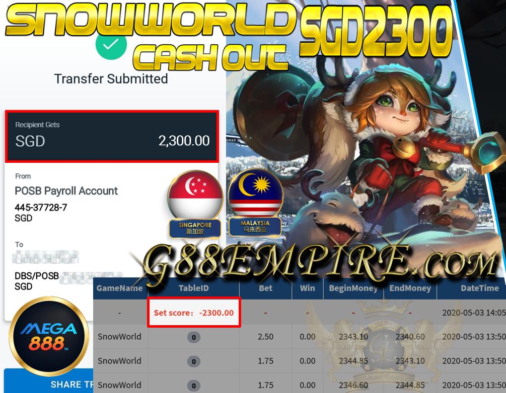 MEMBER PLAY SNOWWORLD CASH OUT SGD2,300!!!