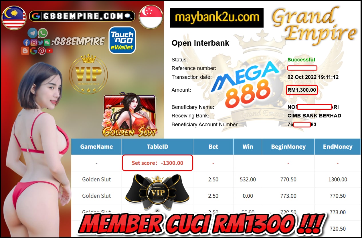 MEGA888 - GOLDENSLUT CUCI RM1300