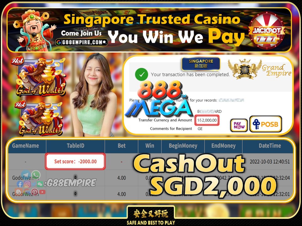 MEGA888 ~ GODOFWEALTH CASHOUT SGD2000 !!!