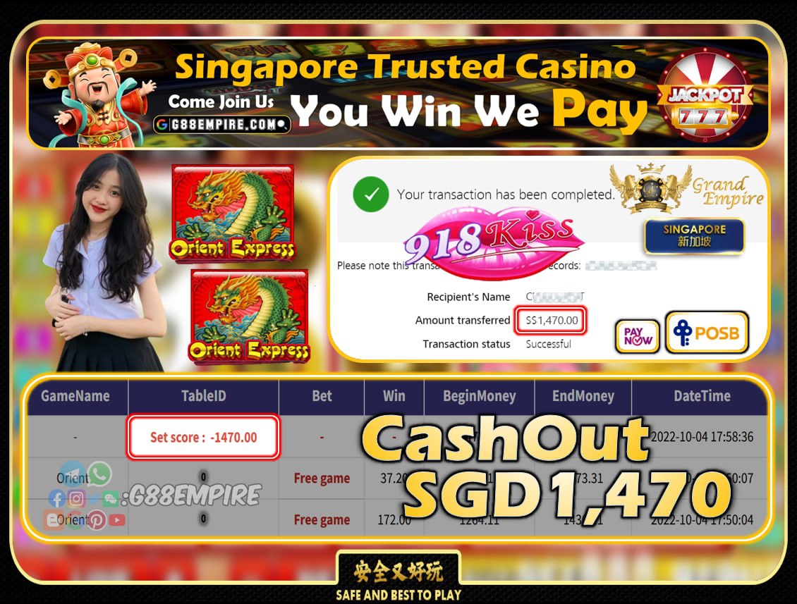 918KISS ~ ORIENT CASHOUT SGD1470!!!