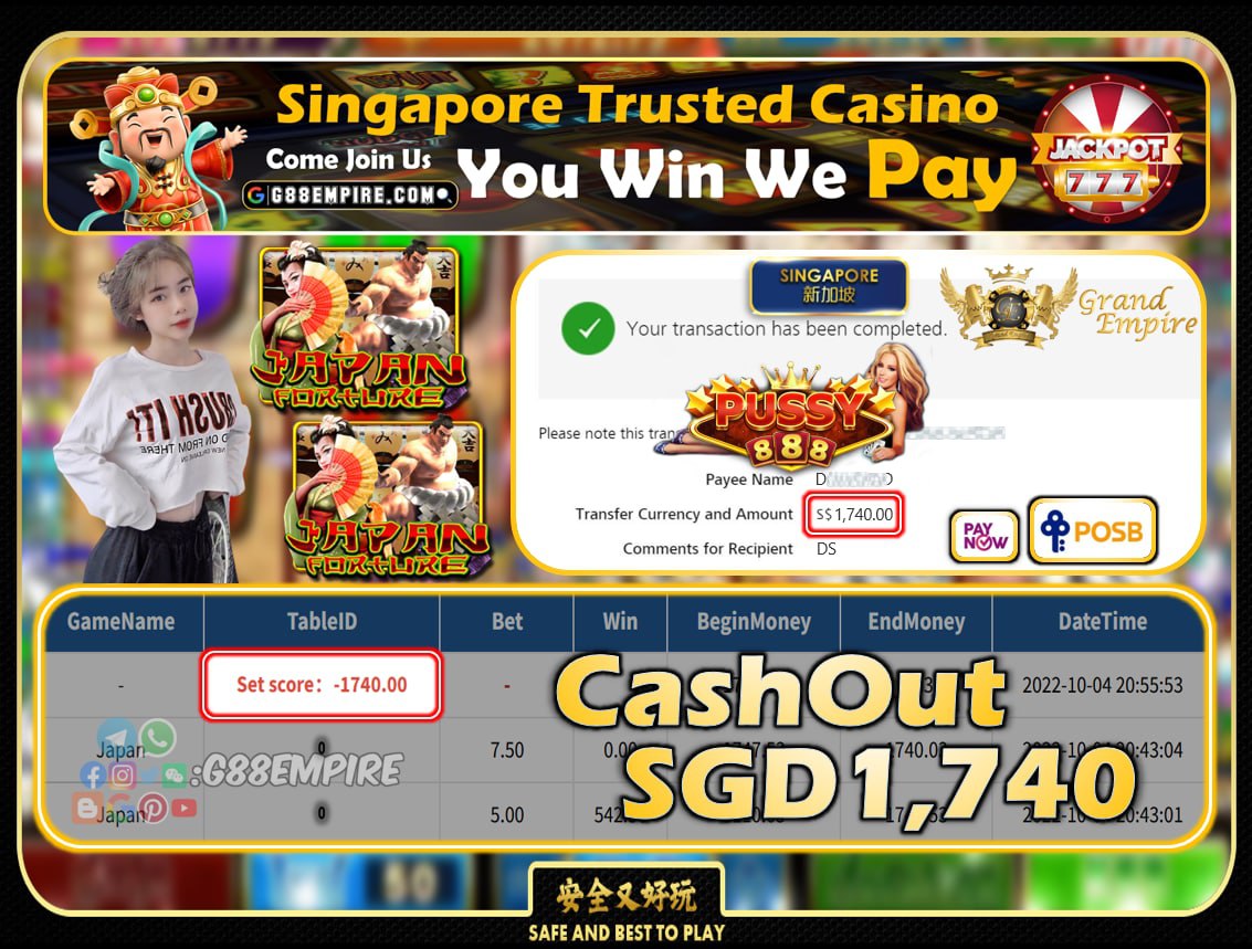 PUSSY888 ~ JAPAN CASHOUT SGD1740!!!