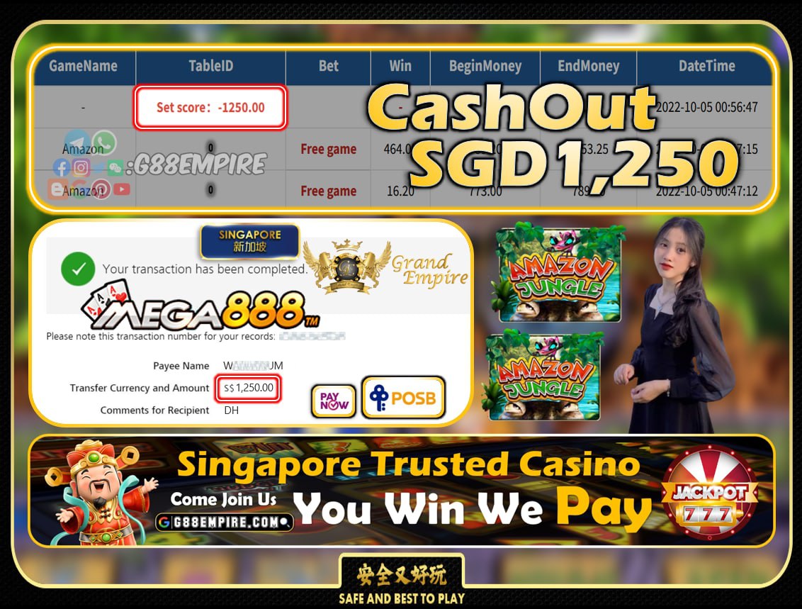 MEGA888 ~ AMAZON CASHOUT SGD1250!!!