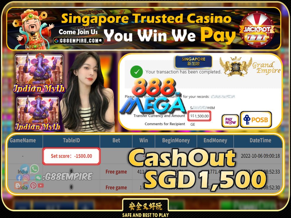 MEGA888 ~ INDIA CASHOUT SGD1500 !!!