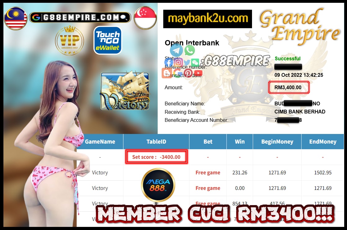 MEGA888 VICTORY CUCI RM3400!