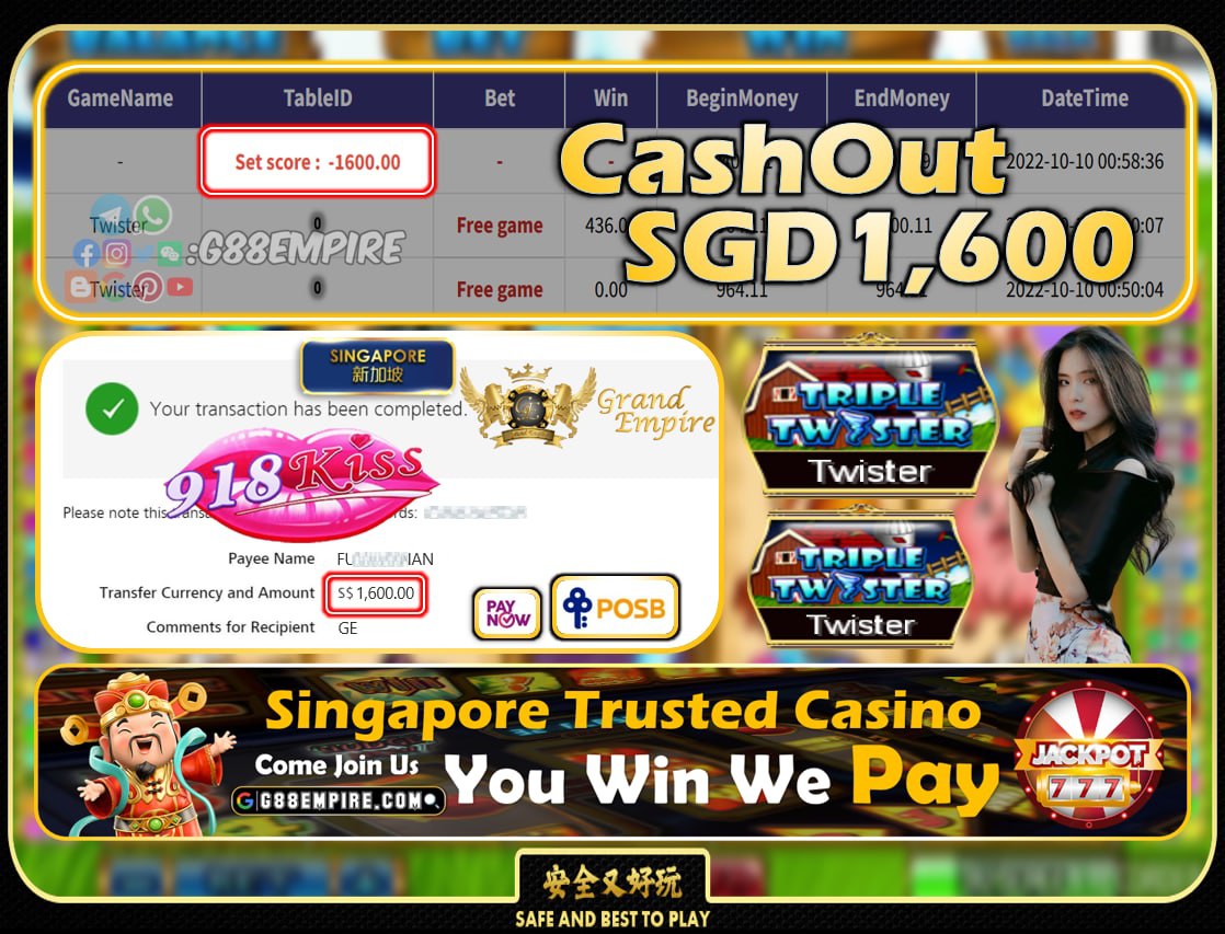 918KISS ~ TWISTER CASHOUT SGD1600!!!