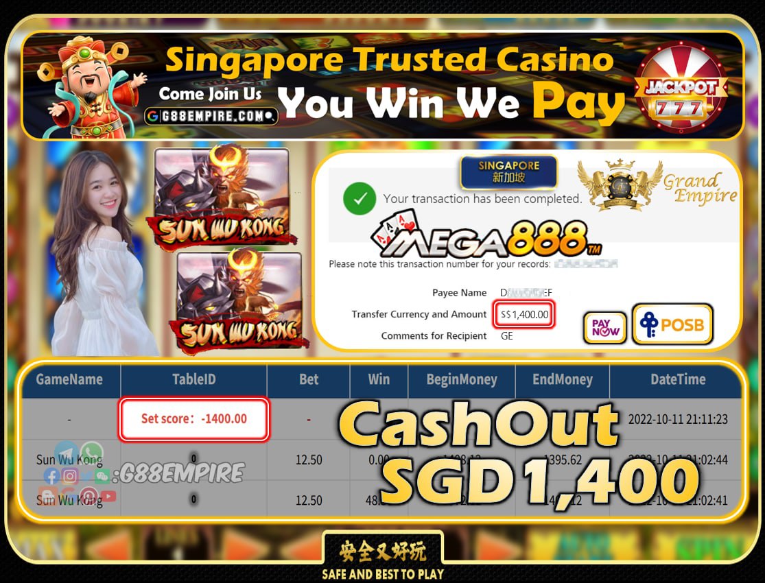 MEGA888 ~ SUNWUKONG CASHOUT SGD1400