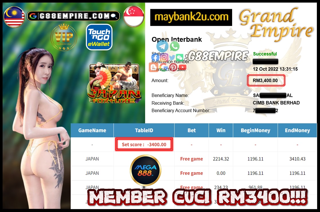 MEGA888 JAPAN CUCI RM3400!