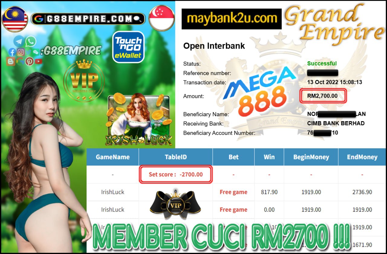 MEGA888 - IRISHLUCK CUCI RM2700