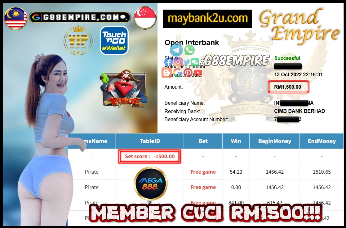 MEGA888 PIRATE CUCI RM1500!