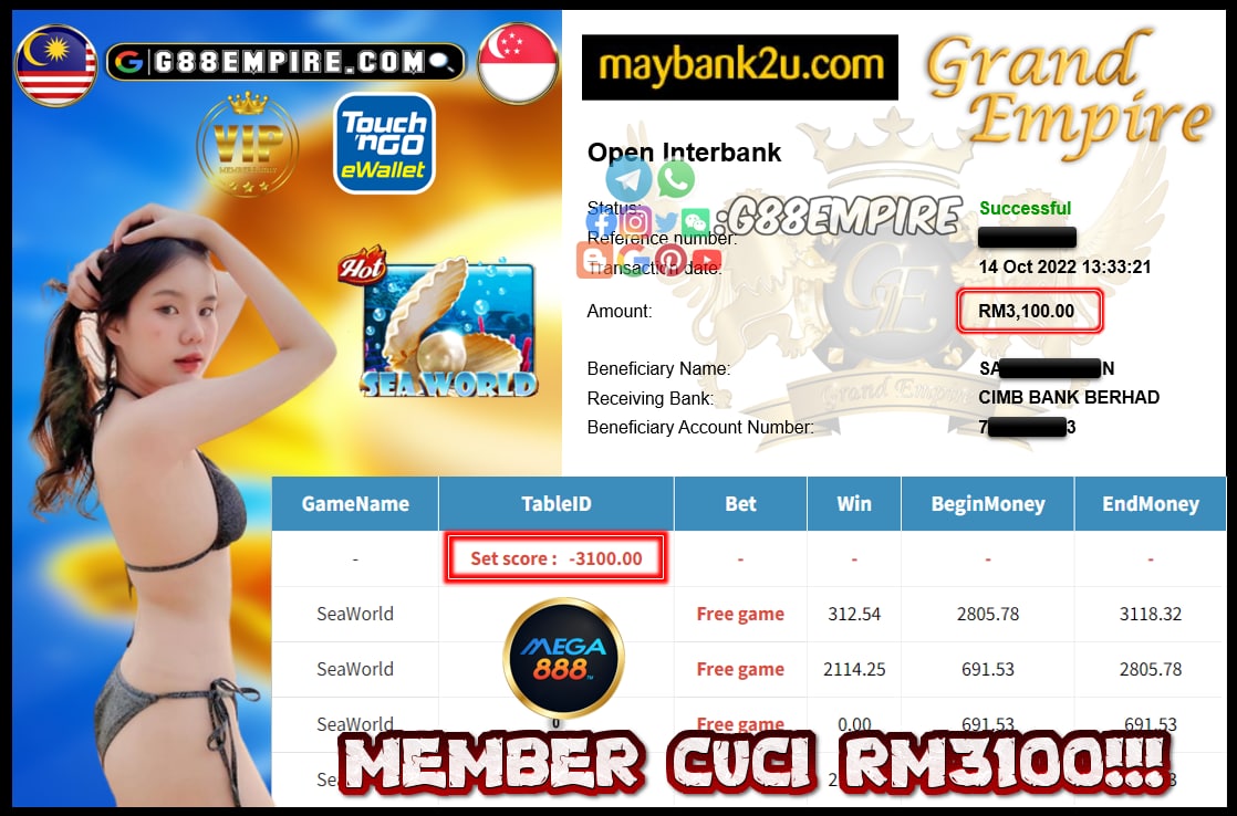 MEGA888 SEAWORLD CUCI RM3100!