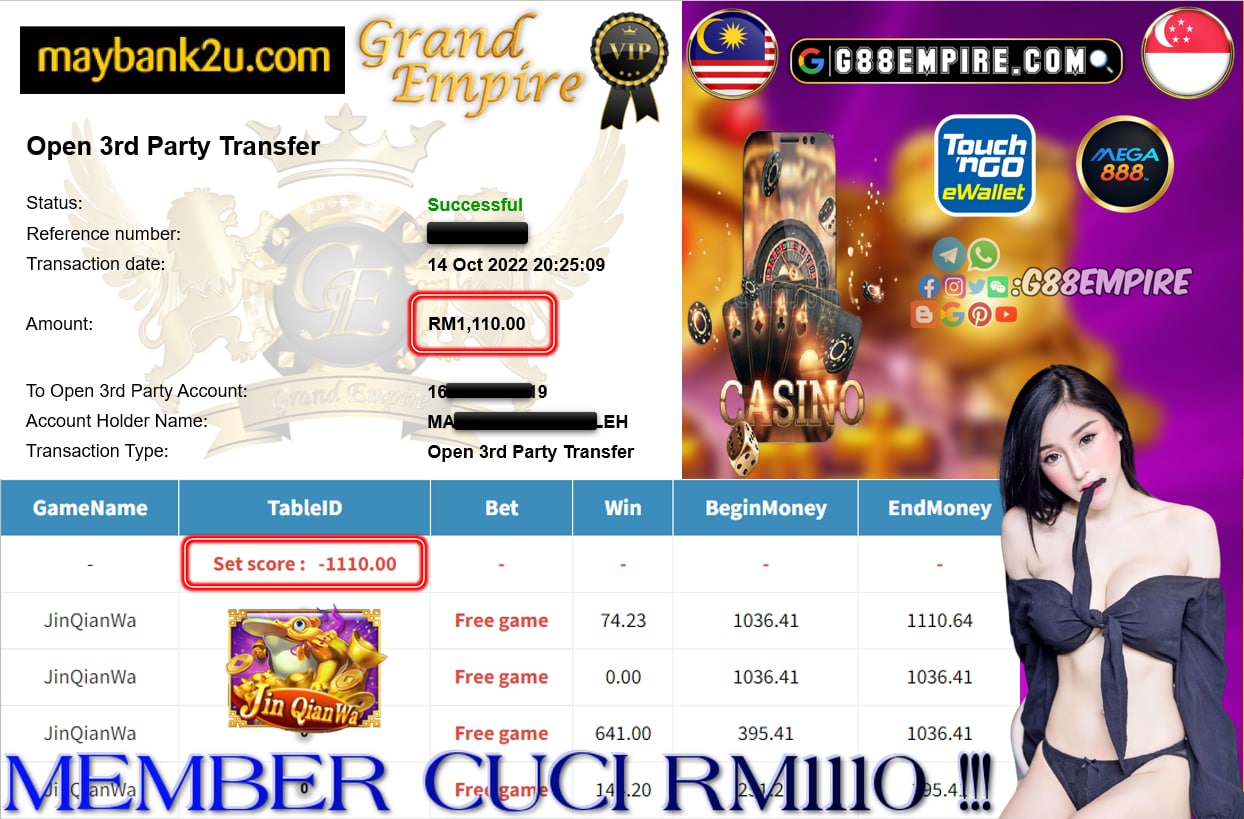 MEGA888 - JINQIANWA CUCI RM1110 !!!