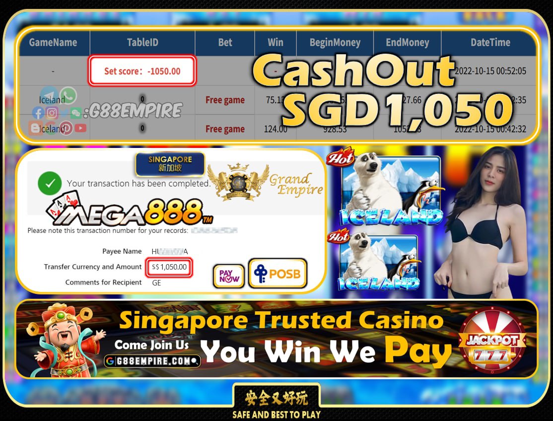 MEGA888 ~ ICELAND CASHOUT SGD1050!!!