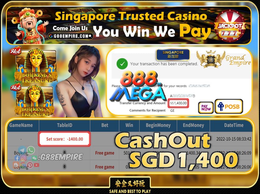 MEGA888 ~ BOYKING CASHOUT SGD1400 !!!