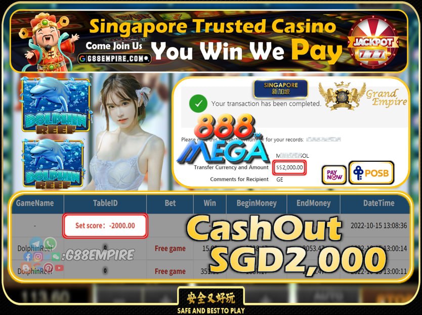 MEGA888 ~ DOLPHINREEF CASHOUT SGD2000 !!!