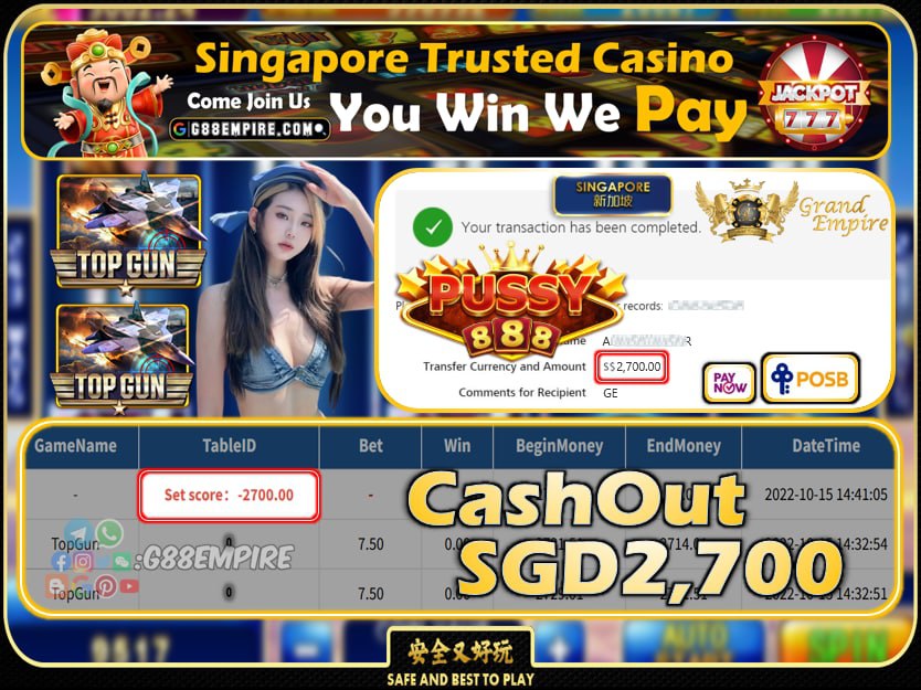 PUSSY888 ~ TOPGUN CASHOUT SGD2700 !!!