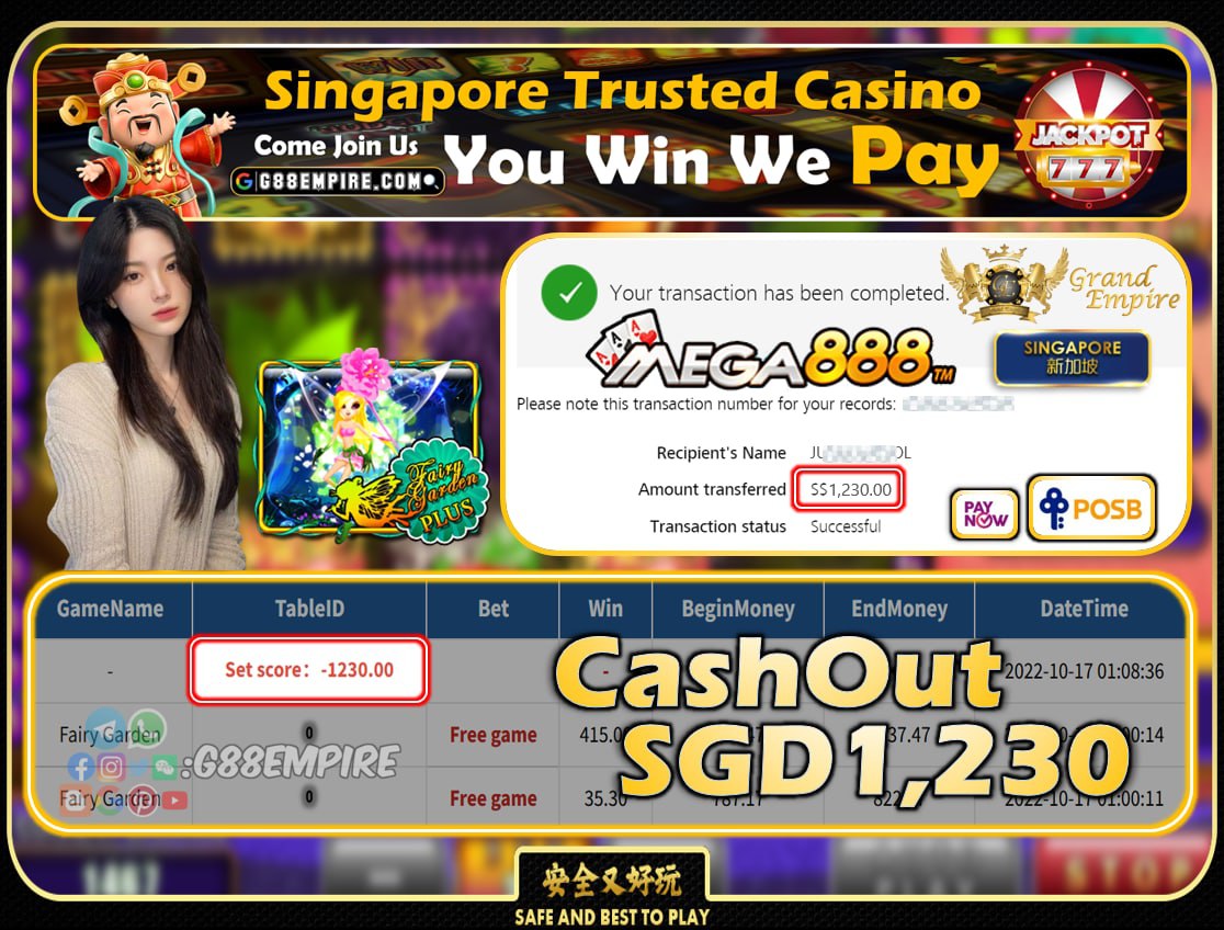 MEGA888 ~ FAIRYGARDEN CASHOUT SGD1230!!!