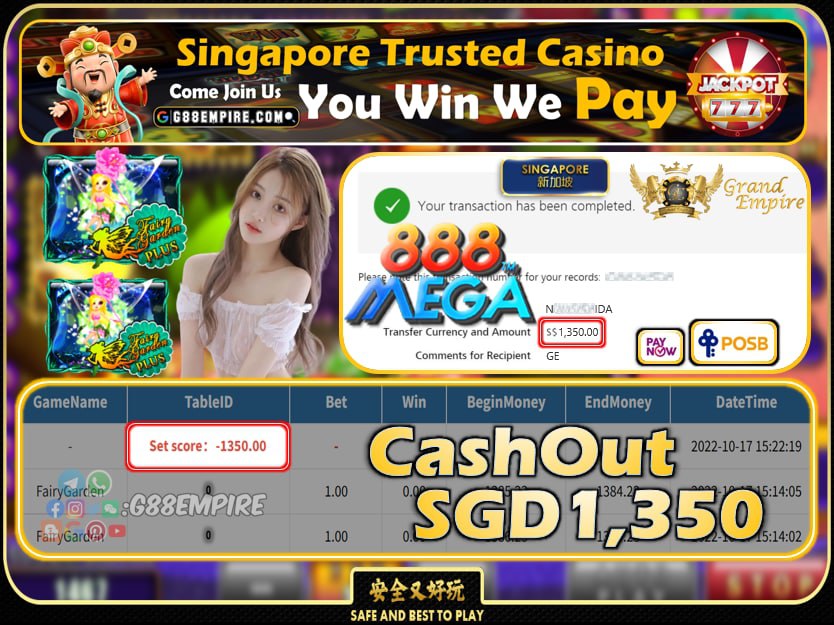 MEGA888 ~ FAIRYGARDEN CASHOUT SGD1350 !!!