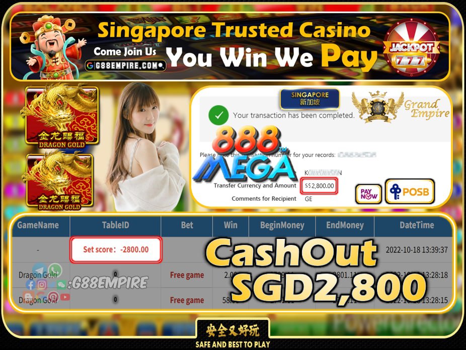 MEGA888 ~ DRAGONGOLD CASHOUT SGD2800 !!!