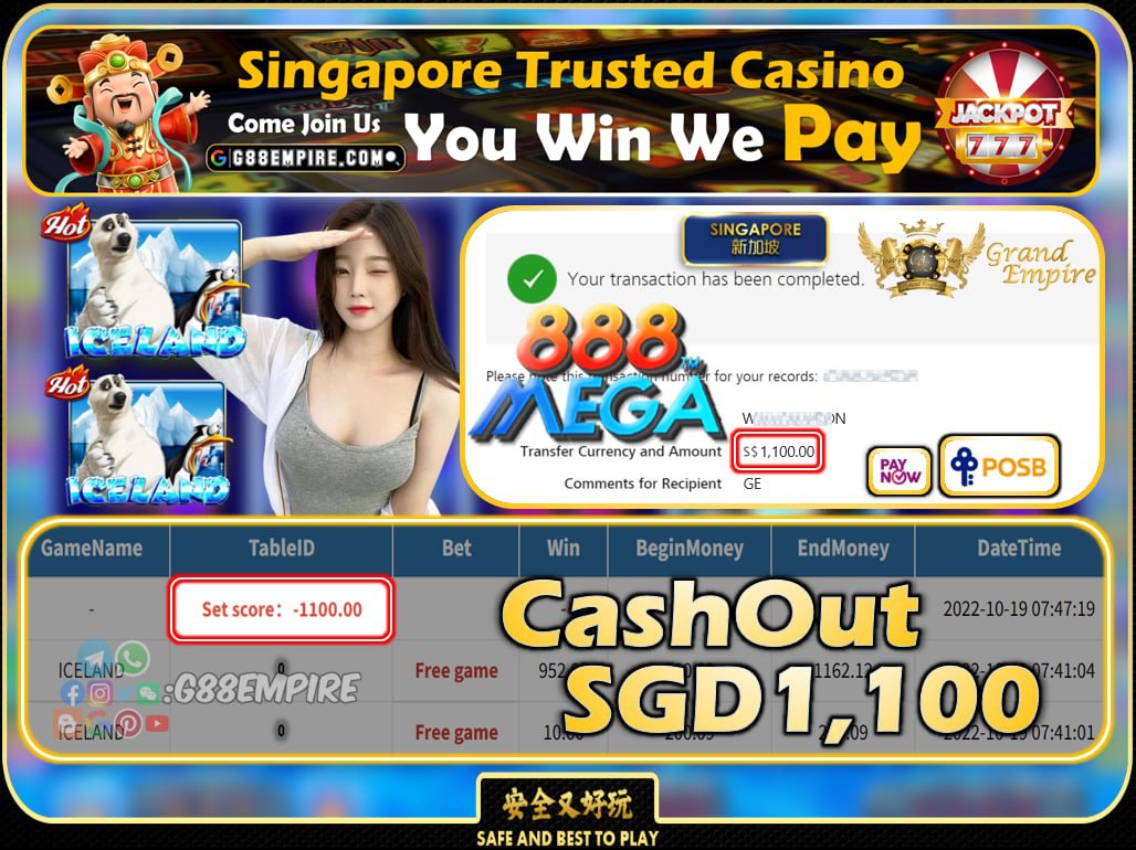 MEGA888 ~ ICELAND CASHOUT SGD1100 !!!