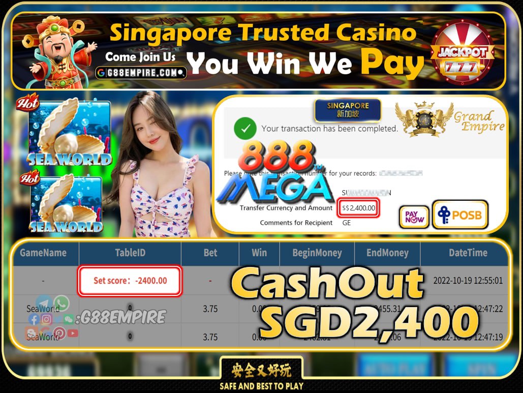 MEGA888 ~ SEAWORLD CASHOUT SGD2400 !!!