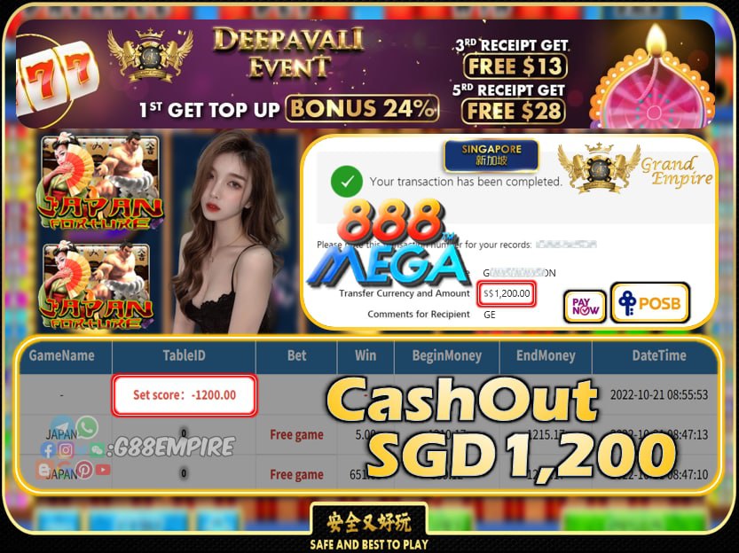 MEGA888 ~ JAPAN CASHOUT SGD1200 !!!