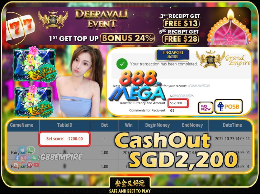 MEGA888 ~ FAIRYGARDEN CASHOUT SGD2200 !!!