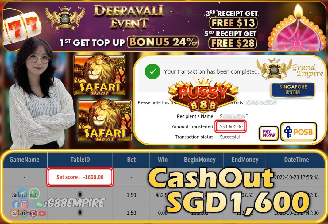 PUSSY888 ~ SAFARIHEAT CASHOUT SGD1600!!!