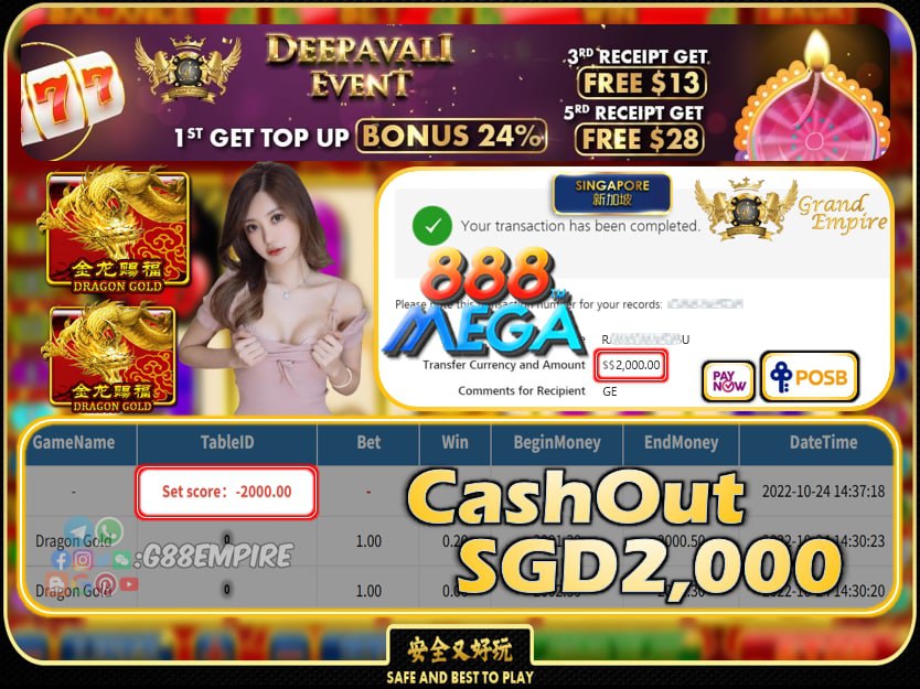 MEGA888 ~ DRAGONGOLD CASHOUT SGD2000 !!!